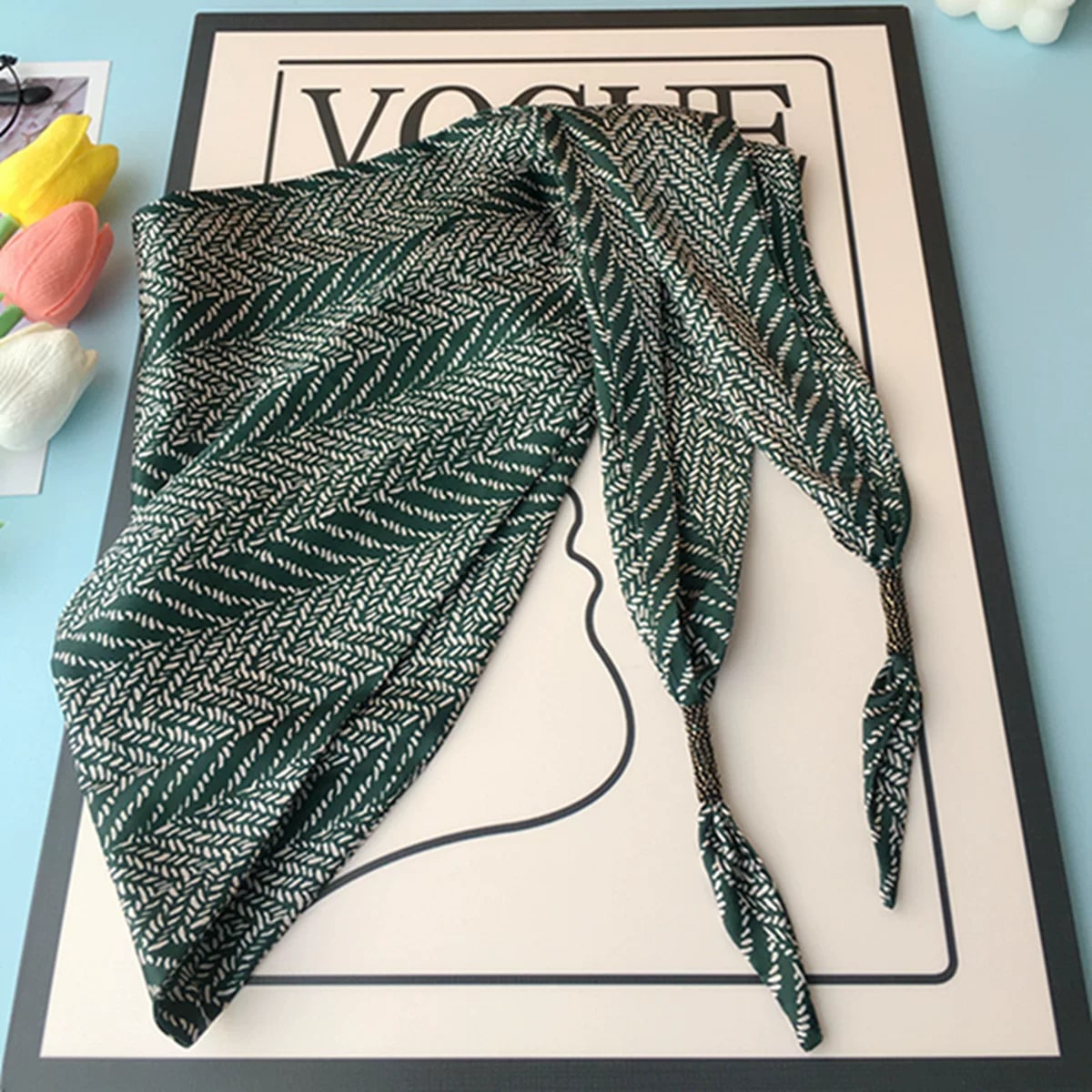 Double-Layer Faux Silk Triangle Neck Scarf photo 6