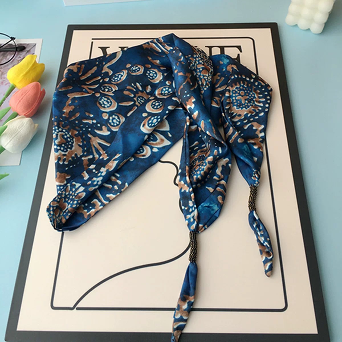 Double-Layer Faux Silk Triangle Neck Scarf photo 5