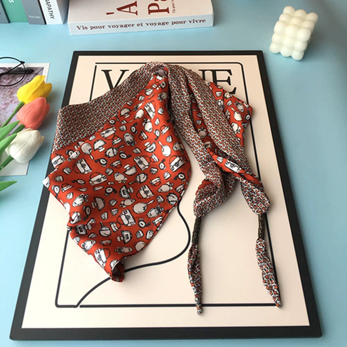 Double-Layer Faux Silk Triangle Neck Scarf — Fashion on G+ Market