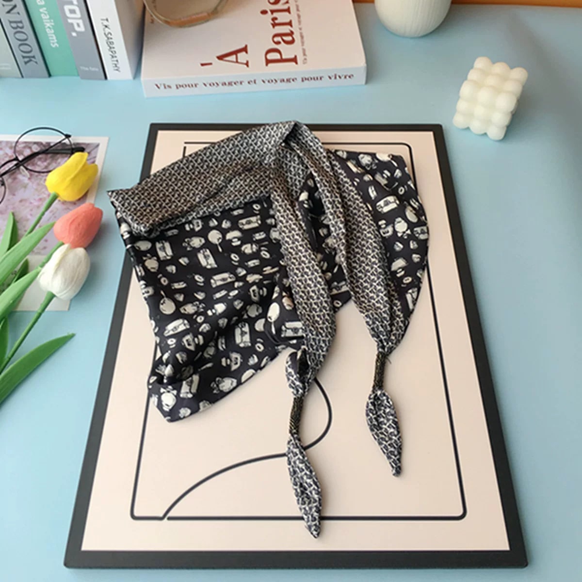 Double-Layer Faux Silk Triangle Neck Scarf photo 3