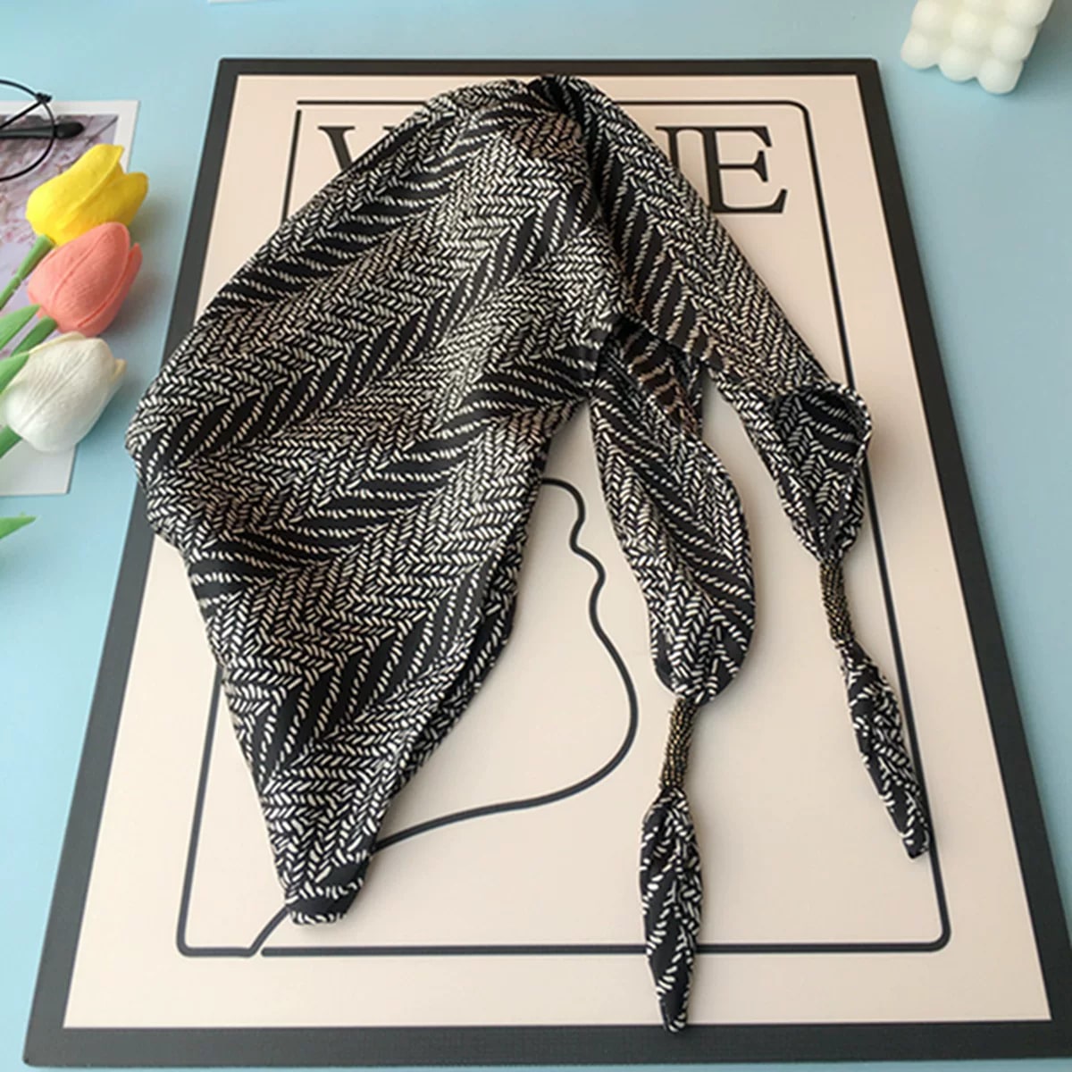 Double-Layer Faux Silk Triangle Neck Scarf photo 5