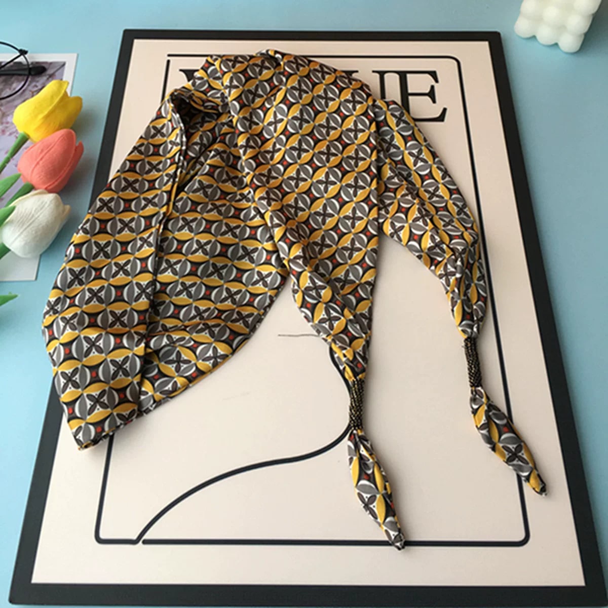 Double-Layer Faux Silk Triangle Neck Scarf photo 6