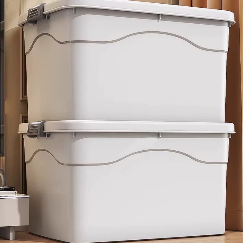 Lidded Plastic Storage Tote with Wheels photo 2