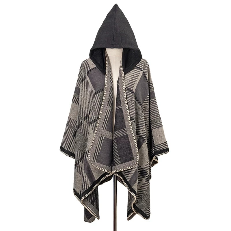 Hooded Plaid Cape Shawl for Men and Women photo 3