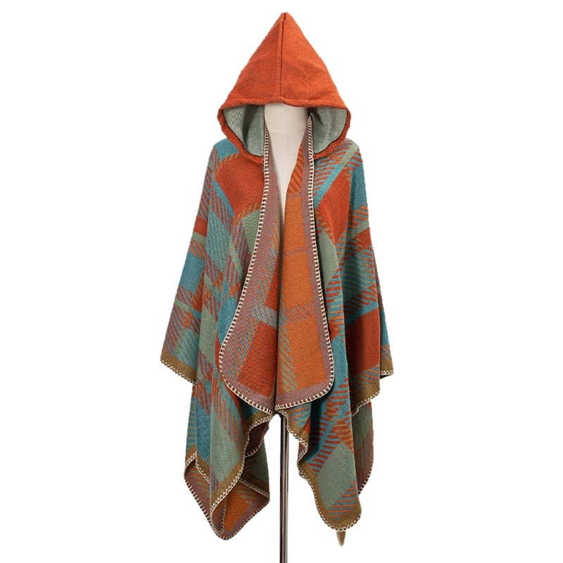 Hooded Plaid Cape Shawl for Men and Women photo 6