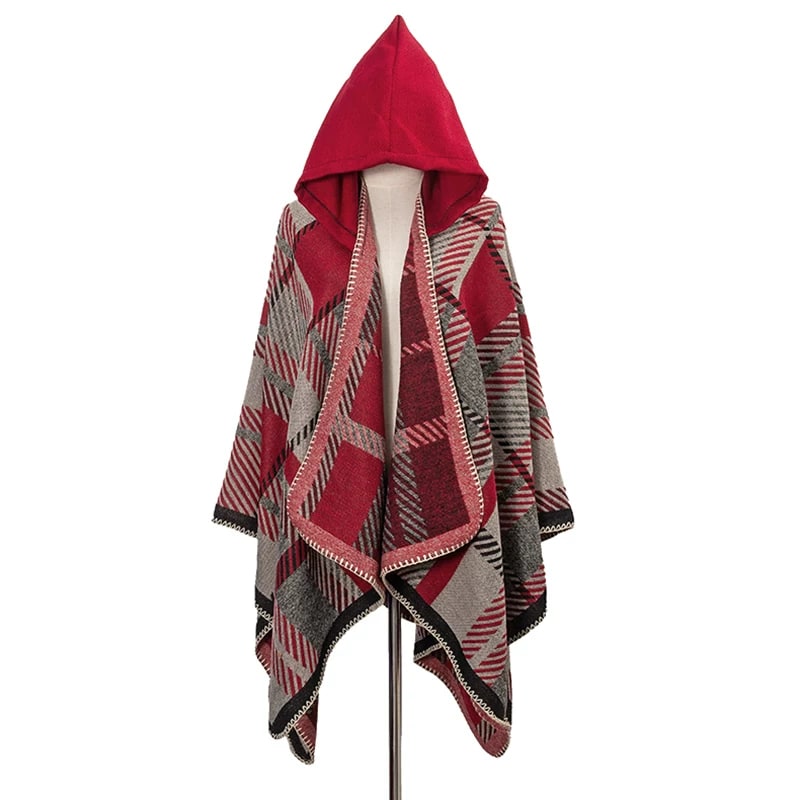 Hooded Plaid Cape Shawl for Men and Women photo 2