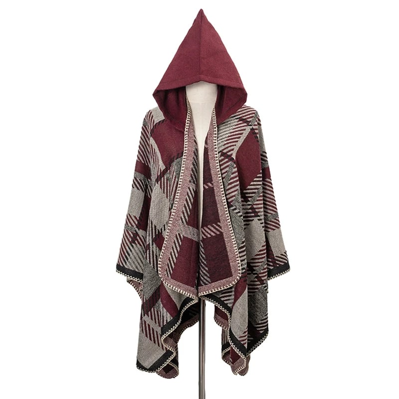 Hooded Plaid Cape Shawl for Men and Women photo 5