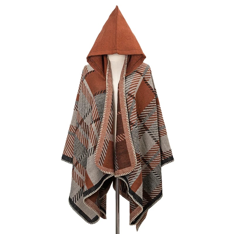 Hooded Plaid Cape Shawl for Men and Women photo 4