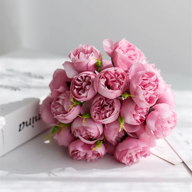 Artificial Mini Peony Spray Bouquet with Vase photo 3