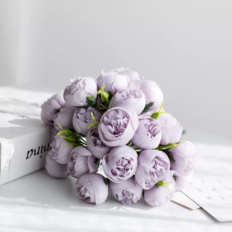 Artificial Mini Peony Spray Bouquet with Vase photo 6