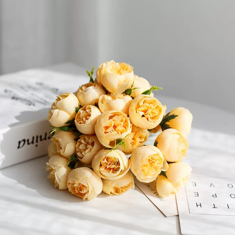 Artificial Mini Peony Spray Bouquet with Vase photo 5