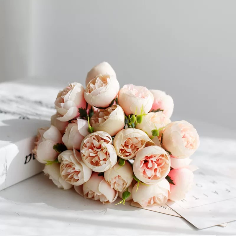 Artificial Mini Peony Spray Bouquet with Vase photo 4