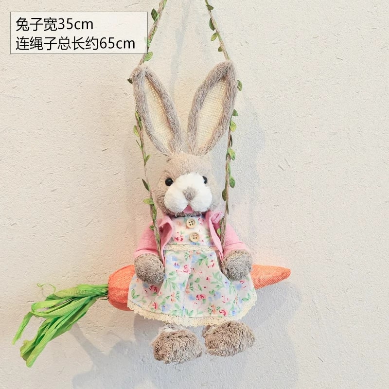 Woven Straw Swing Rabbit Wall Hanging Decoration 35cm photo 3