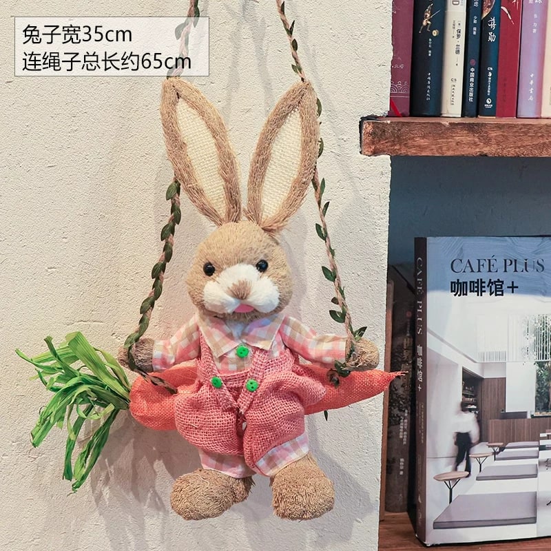Woven Straw Swing Rabbit Wall Hanging Decoration 35cm photo 6