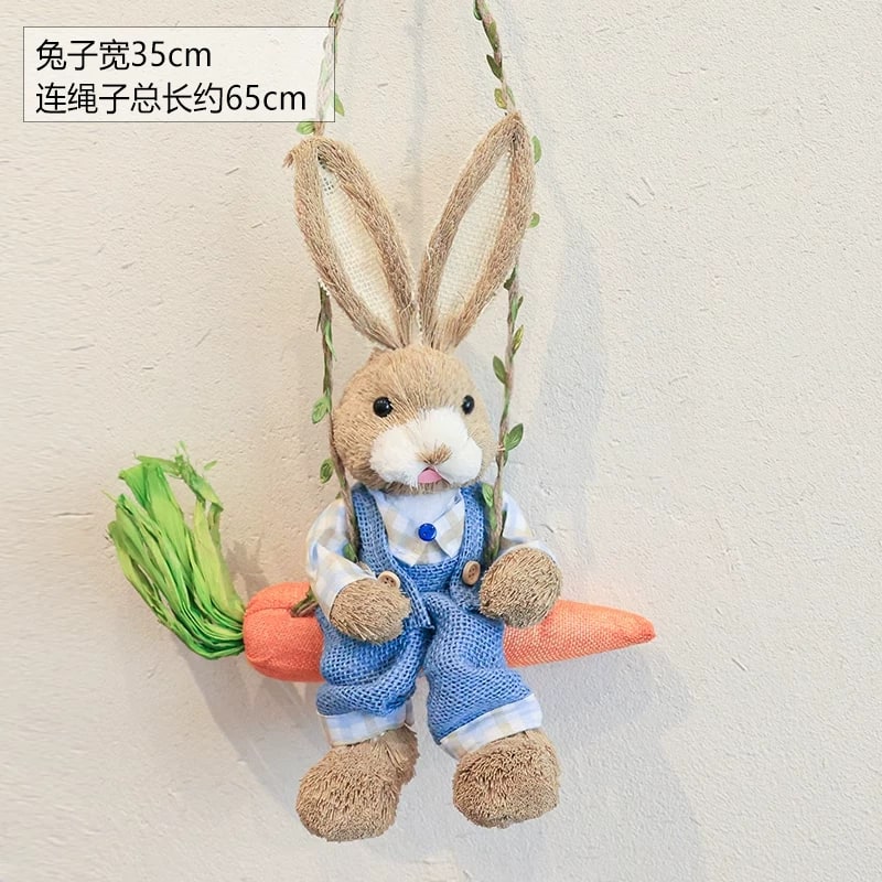 Woven Straw Swing Rabbit Wall Hanging Decoration 35cm photo 2