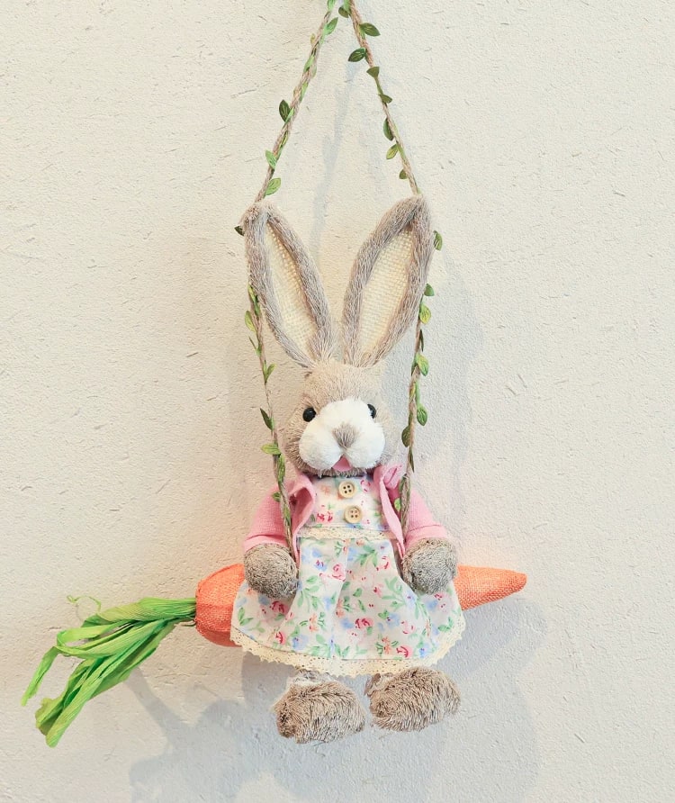 Woven Straw Swing Rabbit Wall Hanging Decoration 35cm photo 4