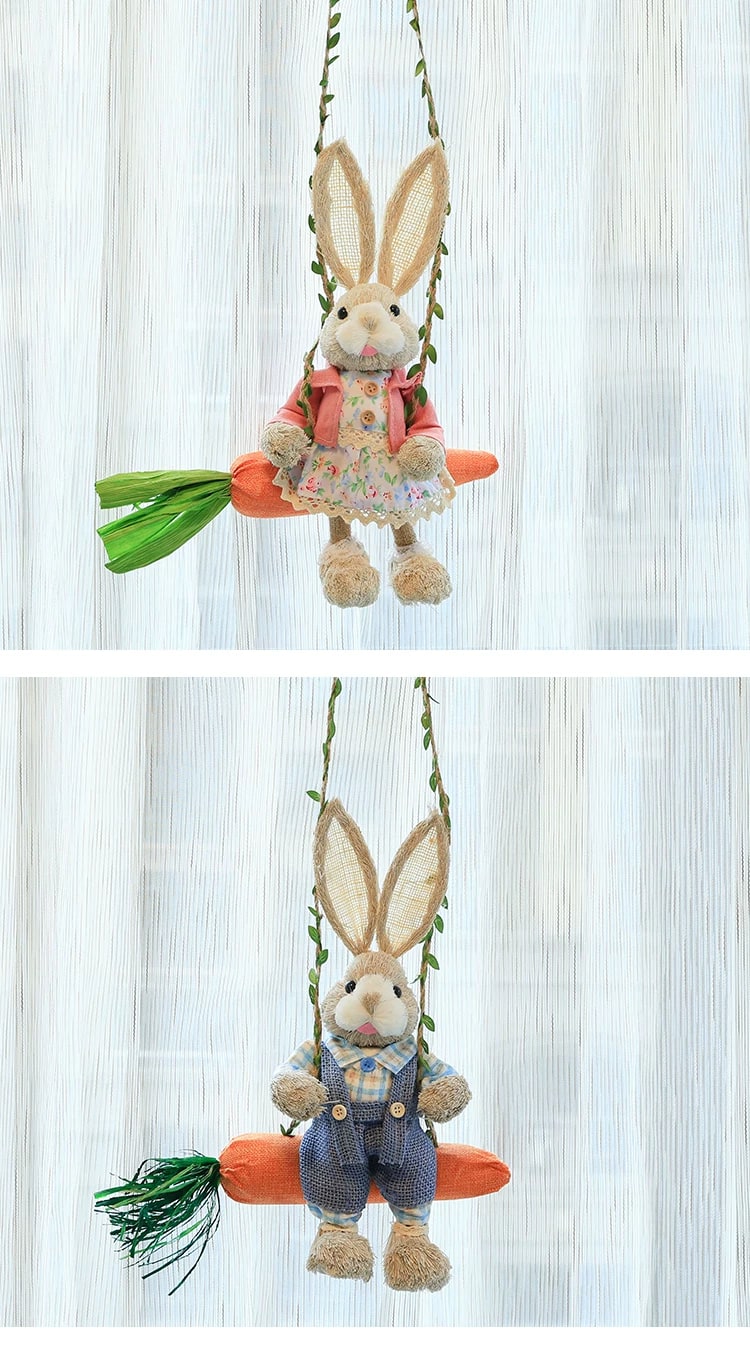 Woven Straw Swing Rabbit Wall Hanging Decoration 35cm photo 3