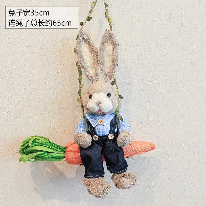 Woven Straw Swing Rabbit Wall Hanging Decoration 35cm photo 4