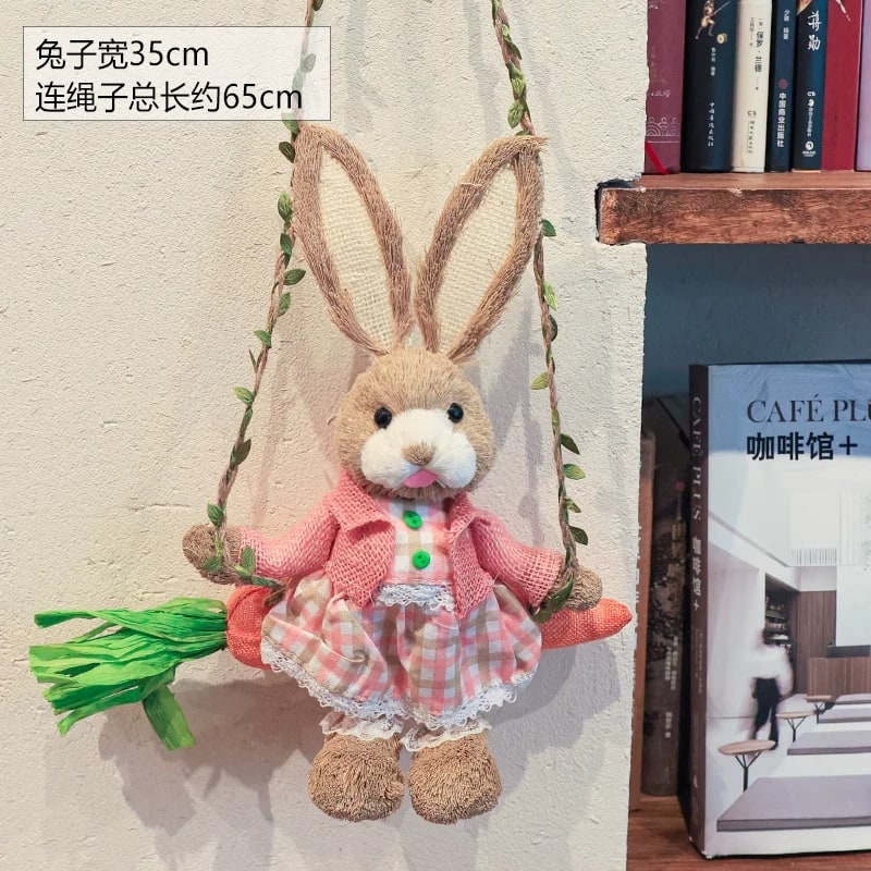 Woven Straw Swing Rabbit Wall Hanging Decoration 35cm photo 5