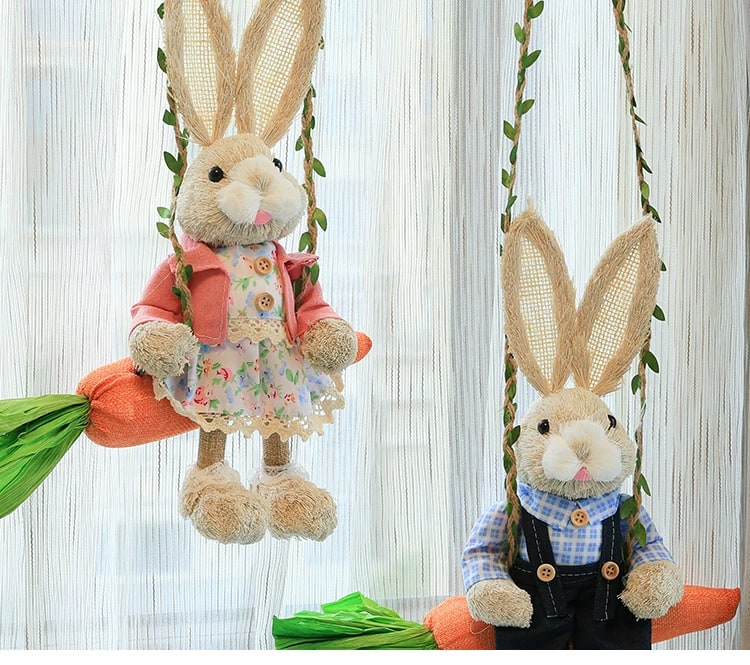Woven Straw Swing Rabbit Wall Hanging Decoration 35cm photo 2