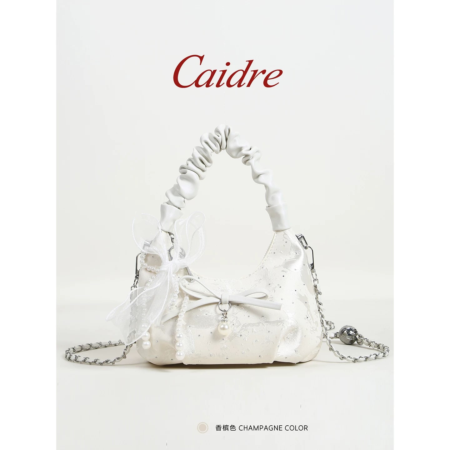 Caidre Pleated Cloud Bag with Bow and Pearl Chain — Fashion on G+ Market