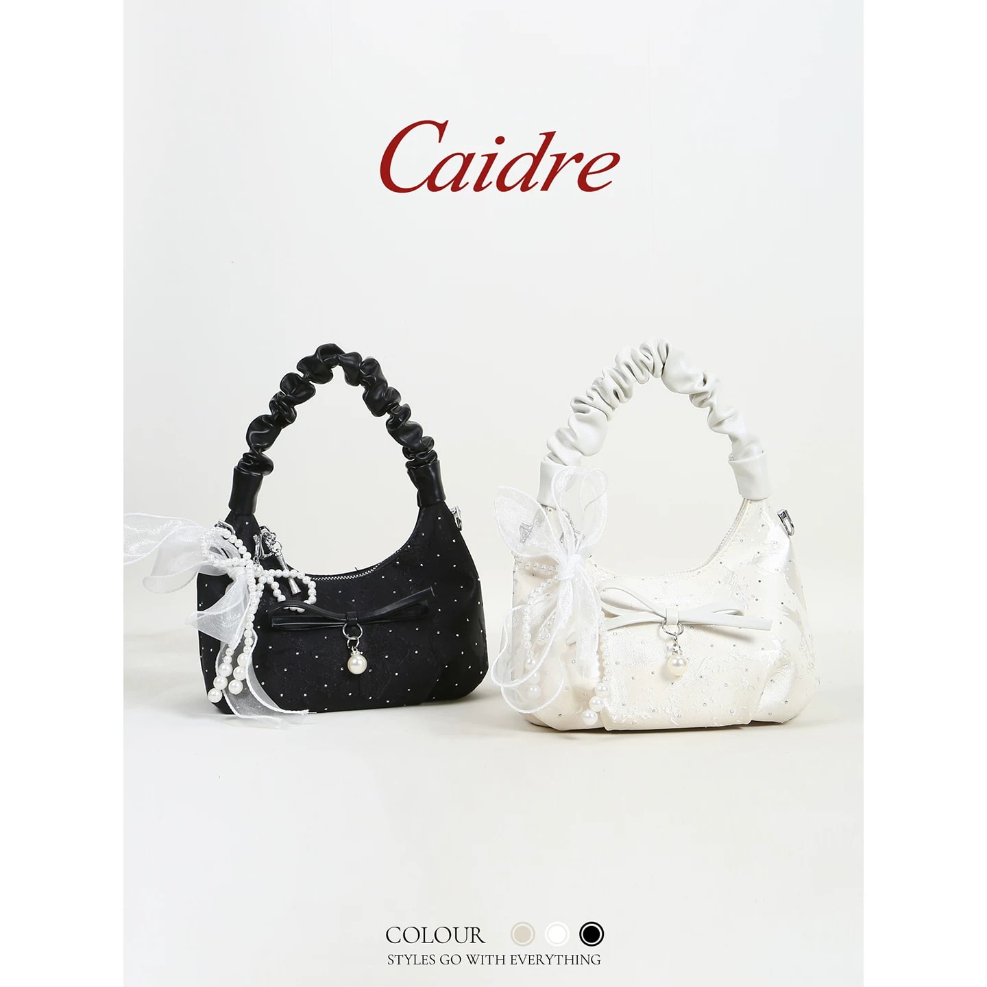Caidre Pleated Cloud Bag with Bow and Pearl Chain photo 6