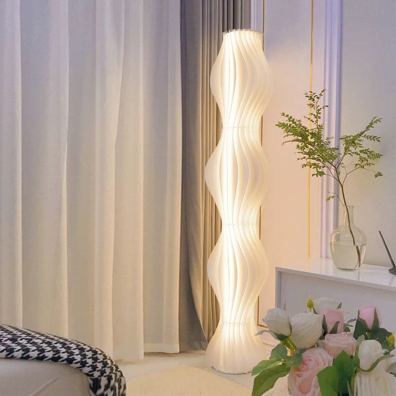 Ribbed Column Floor Lamp 170cm Cream Acrylic Shade photo 6