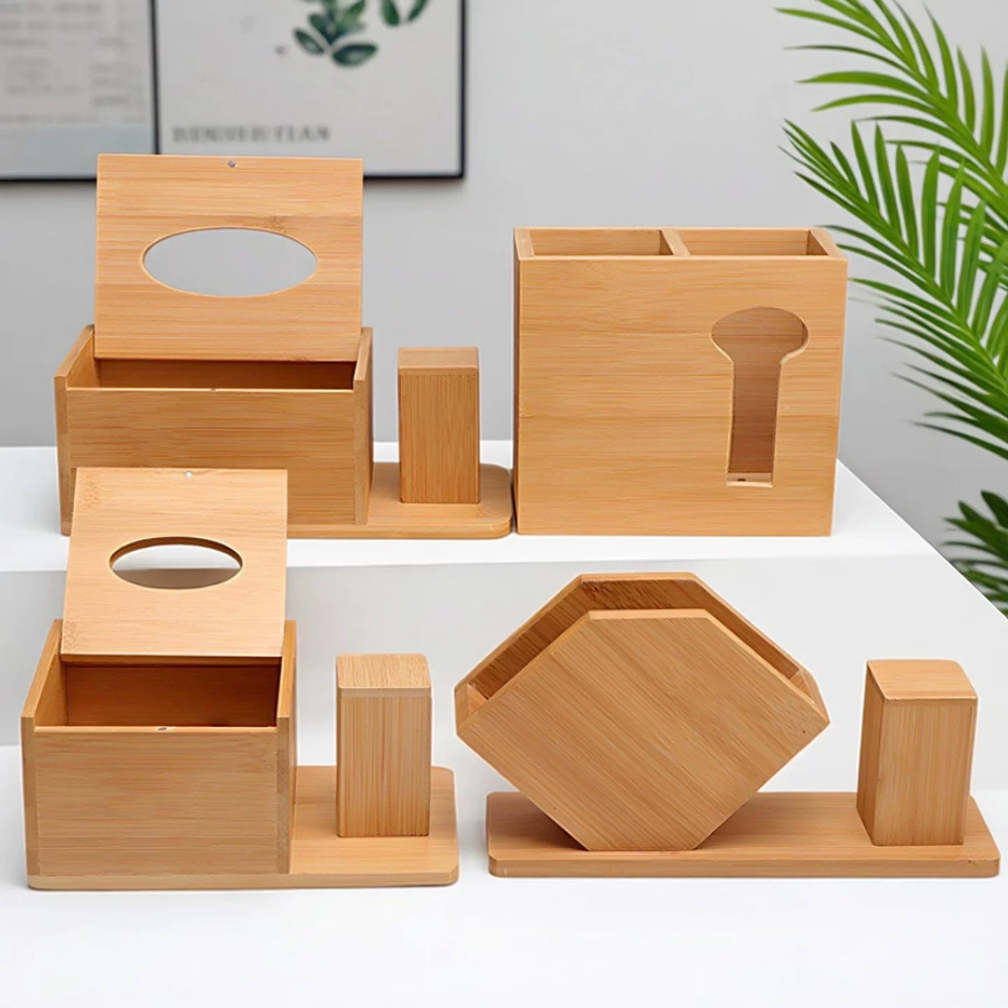 Bamboo Tissue Box and Table Organiser photo 2