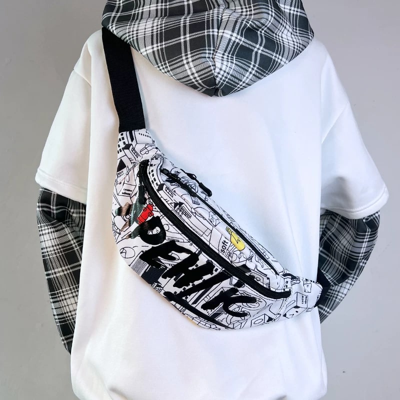 Printed Canvas Sling Chest Bag