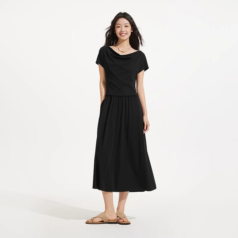 Women's Draped-Collar Faux Two-Piece Midi Dress — Fashion on G+ Market