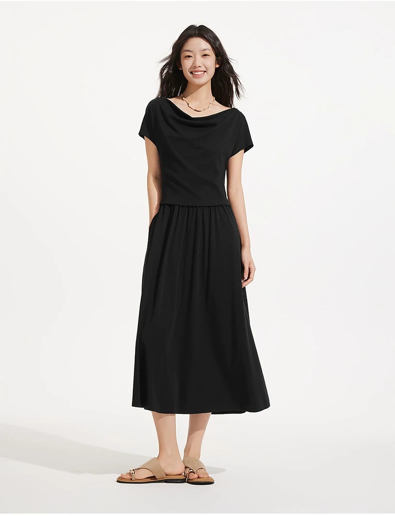 Women's Cowl-Neck Faux-Layered A-Line Midi Dress photo 5