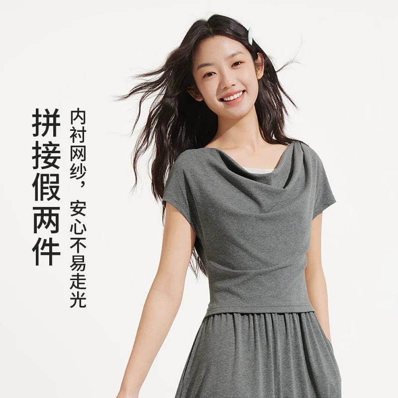 Women's Draped-Collar Faux Two-Piece Midi Dress photo 4