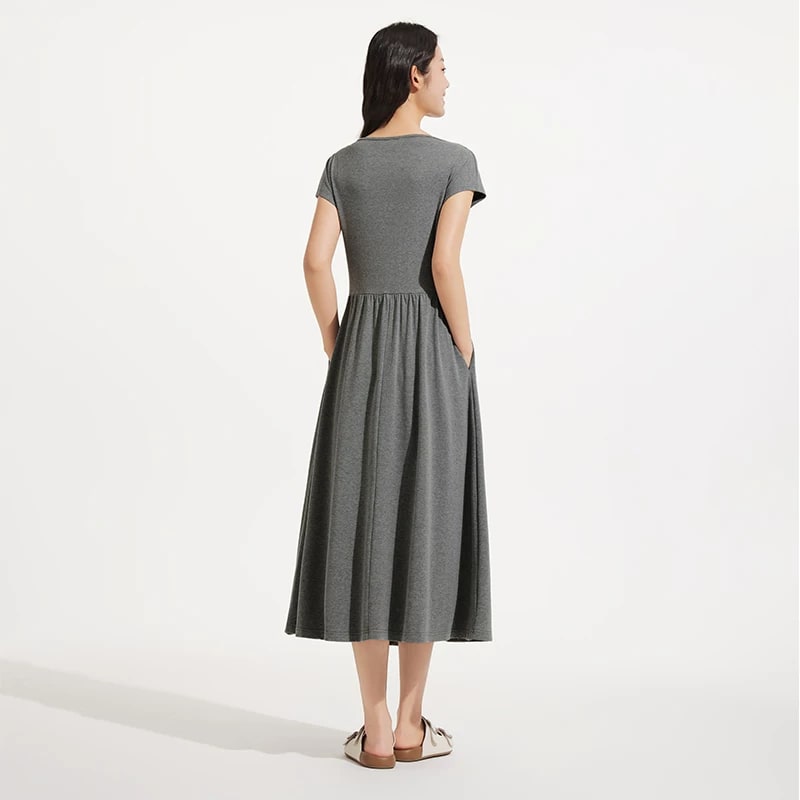 Women's Draped-Collar Faux Two-Piece Midi Dress photo 6