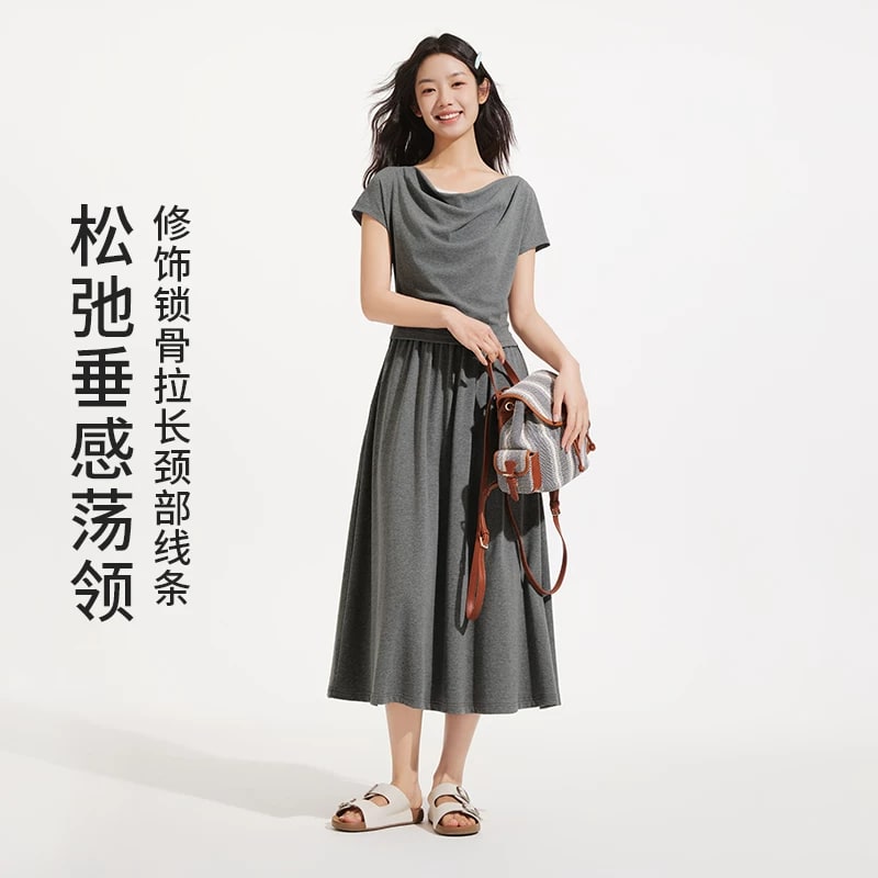 Women's Draped-Collar Faux Two-Piece Midi Dress photo 5