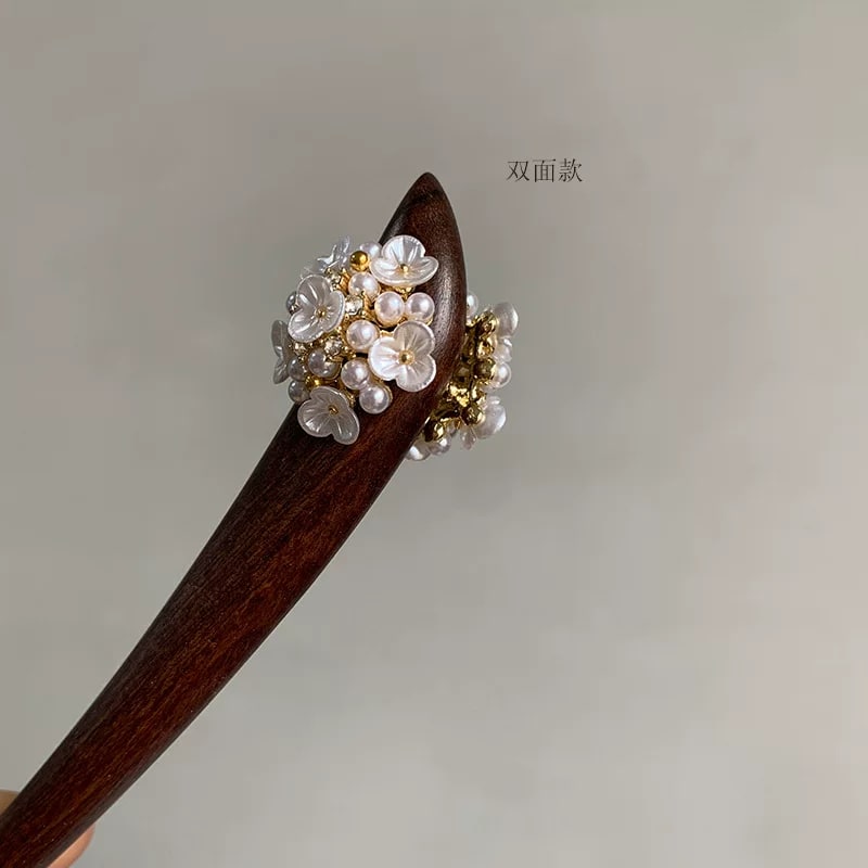 Rosewood Hair Stick with Shell Flower and Pearl Cluster — Beauty & Personal Care on G+ Market