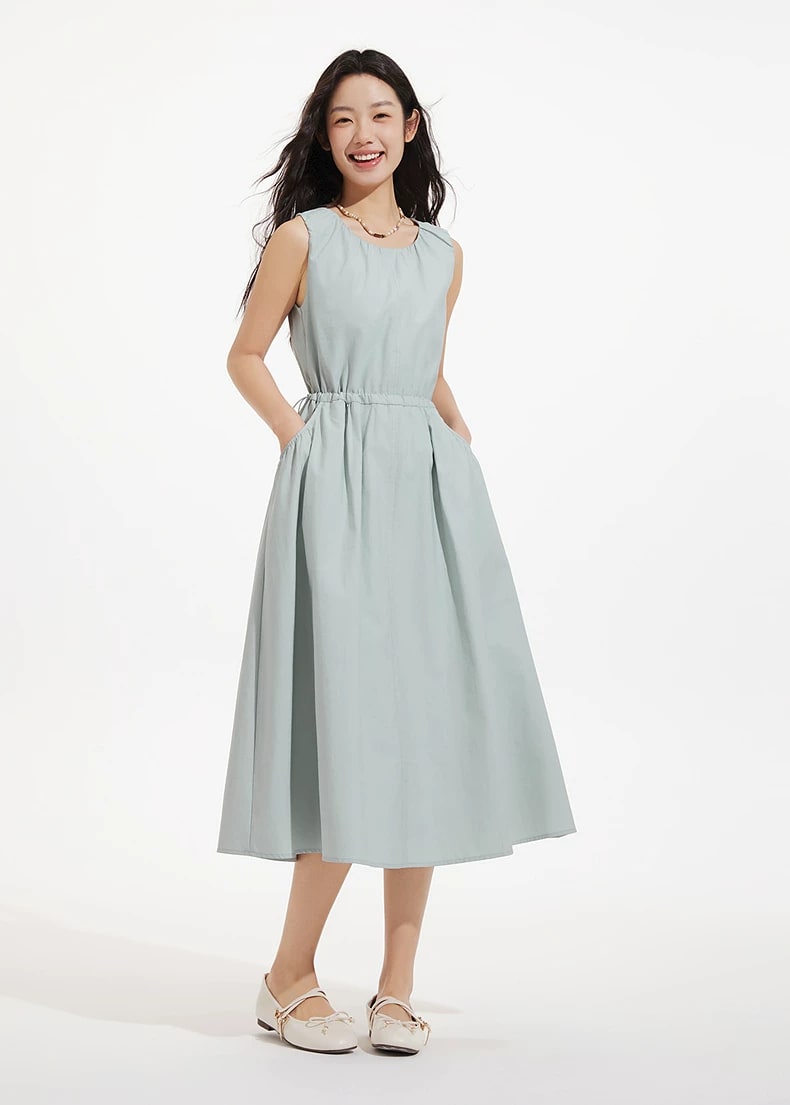 Women's Cotton-Blend Sleeveless A-Line Midi Dress photo 5