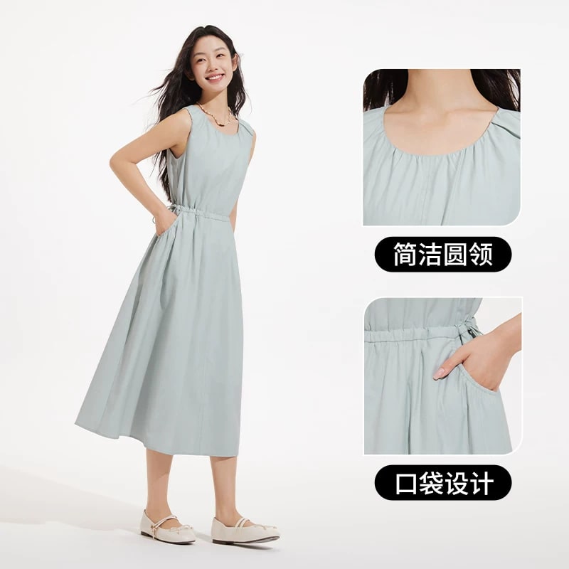 Women's Sleeveless Gathered-Waist Midi Dress photo 4