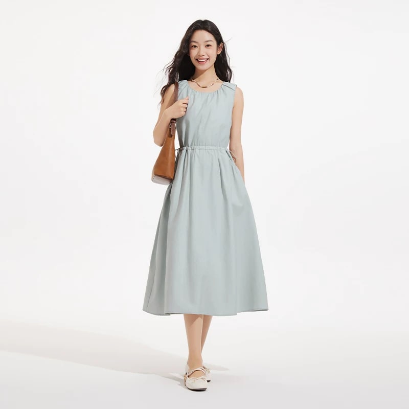 Women's Sleeveless Gathered-Waist Midi Dress photo 6