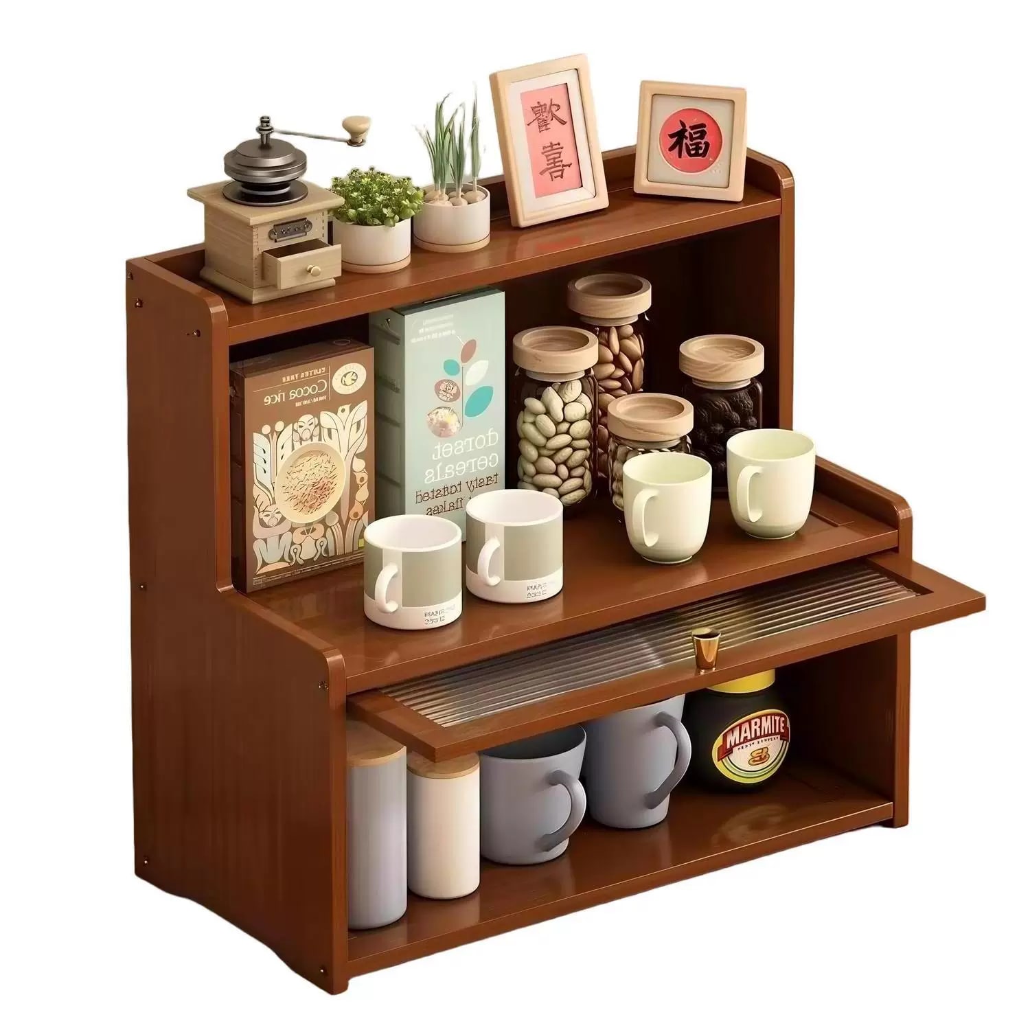 Wooden Countertop Cup Cabinet with Fluted Door photo 5