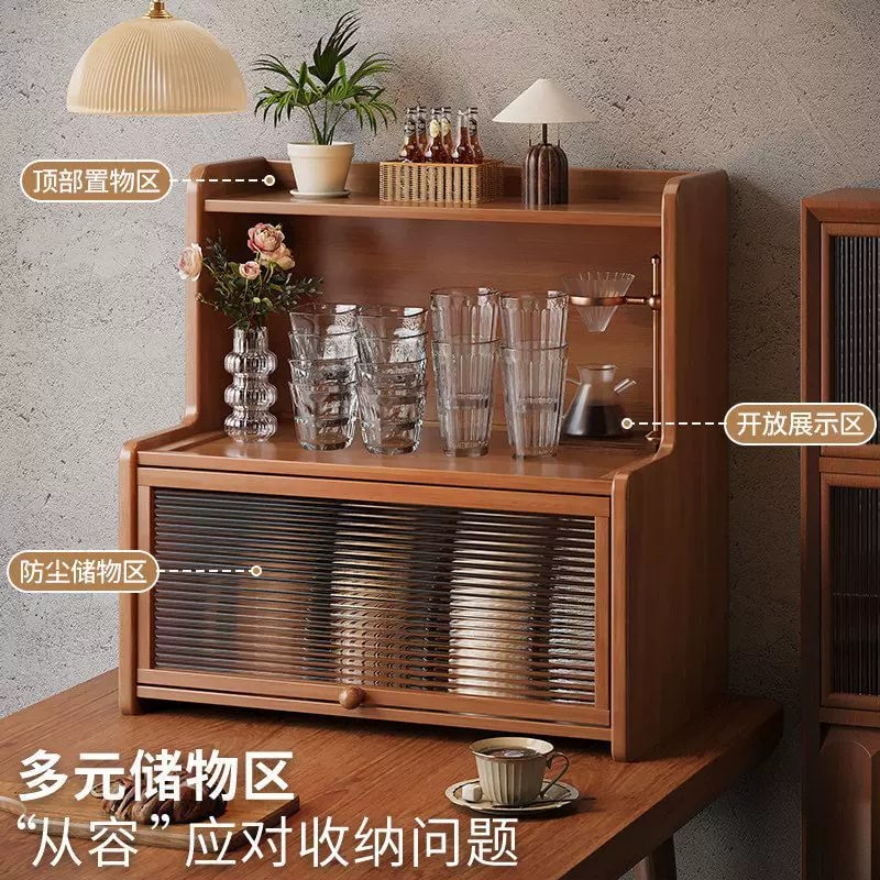 Wooden Countertop Cup Cabinet with Fluted Door photo 3