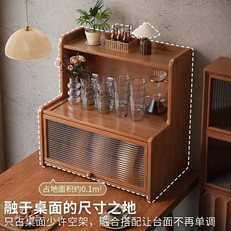 Wooden Countertop Cup Cabinet with Fluted Door photo 2