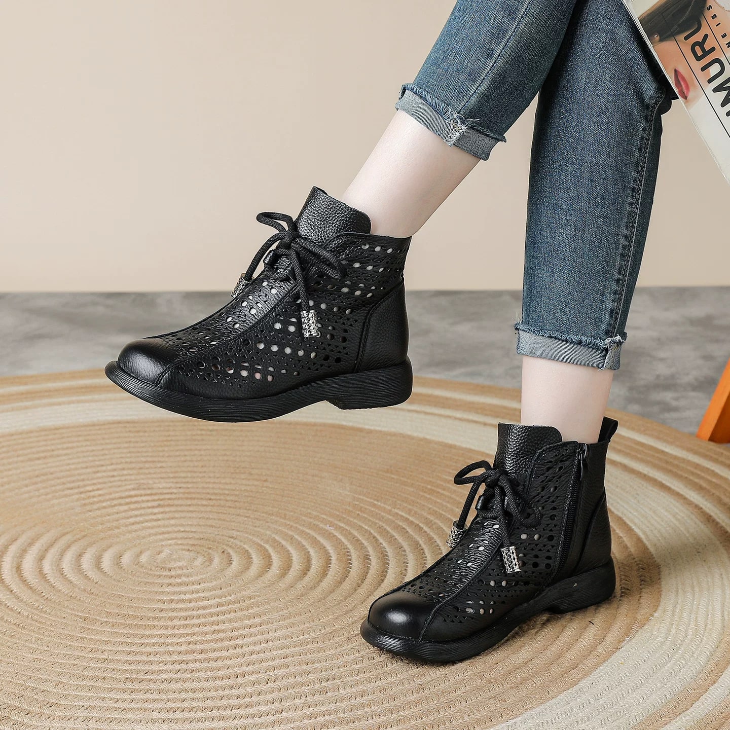 Women's Hollow Out Leather Summer Boots photo 6