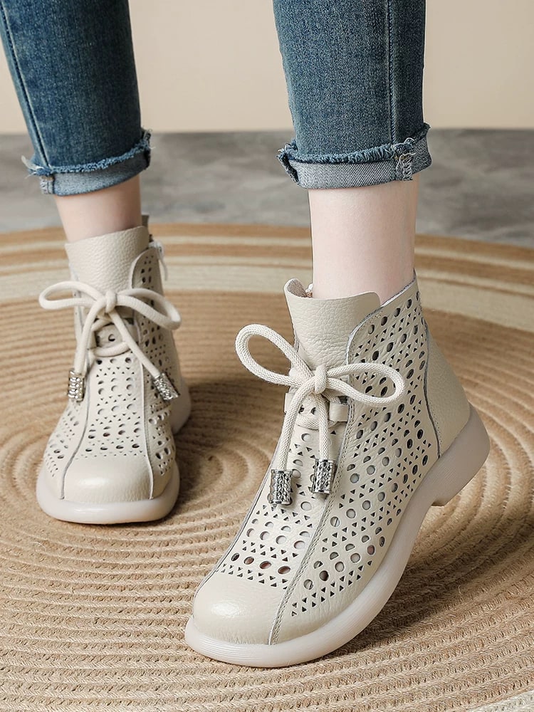 Women's Hollow Out Leather Summer Boots — Fashion on G+ Market