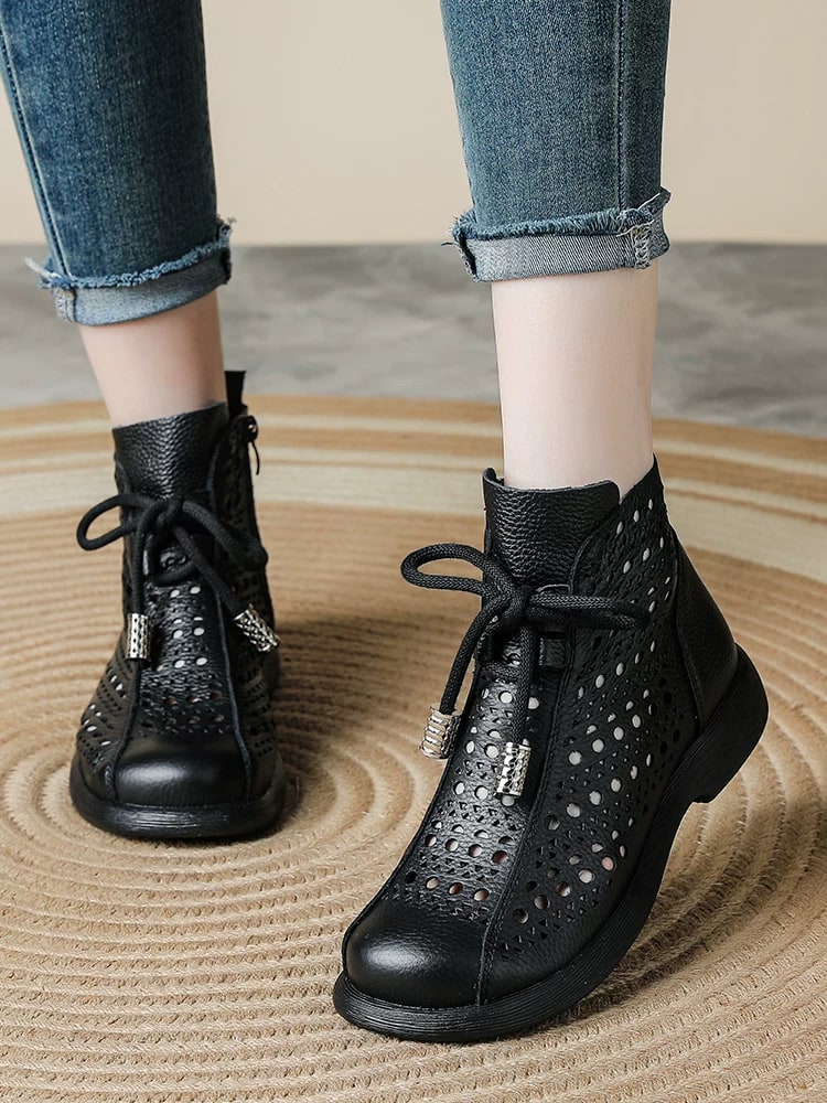 Women's Hollow Out Leather Summer Boots photo 2