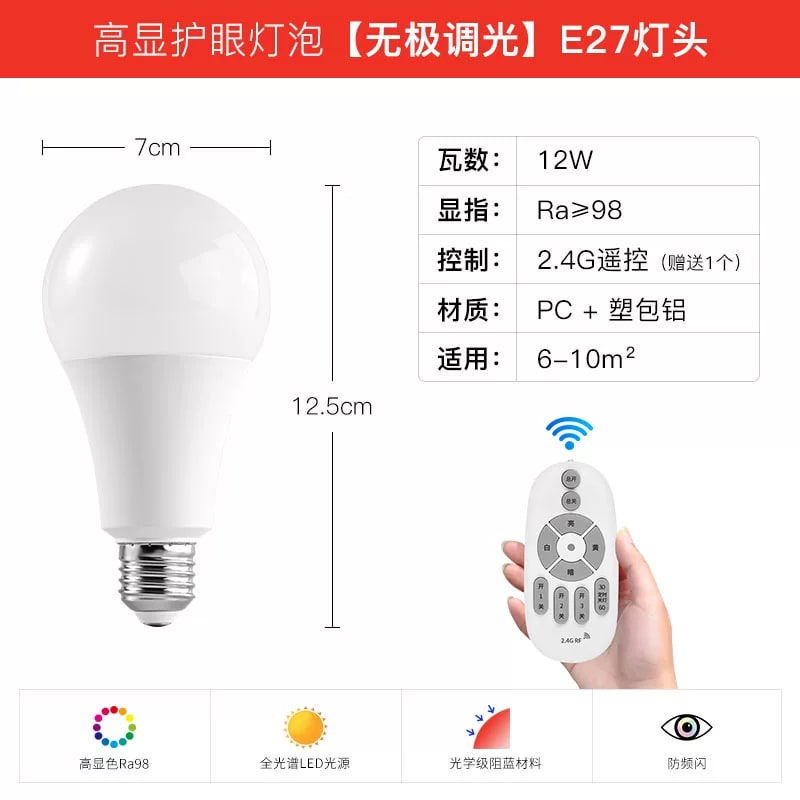 Zhenniu 12W Full-Spectrum High-CRI Dimmable Bulb with Remote — Electronics on G+ Market