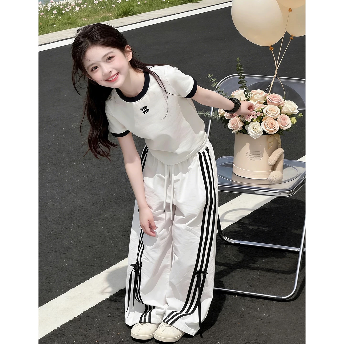 Girls' Summer 2-Piece Set - Wide-Leg Pants and Tee photo 6