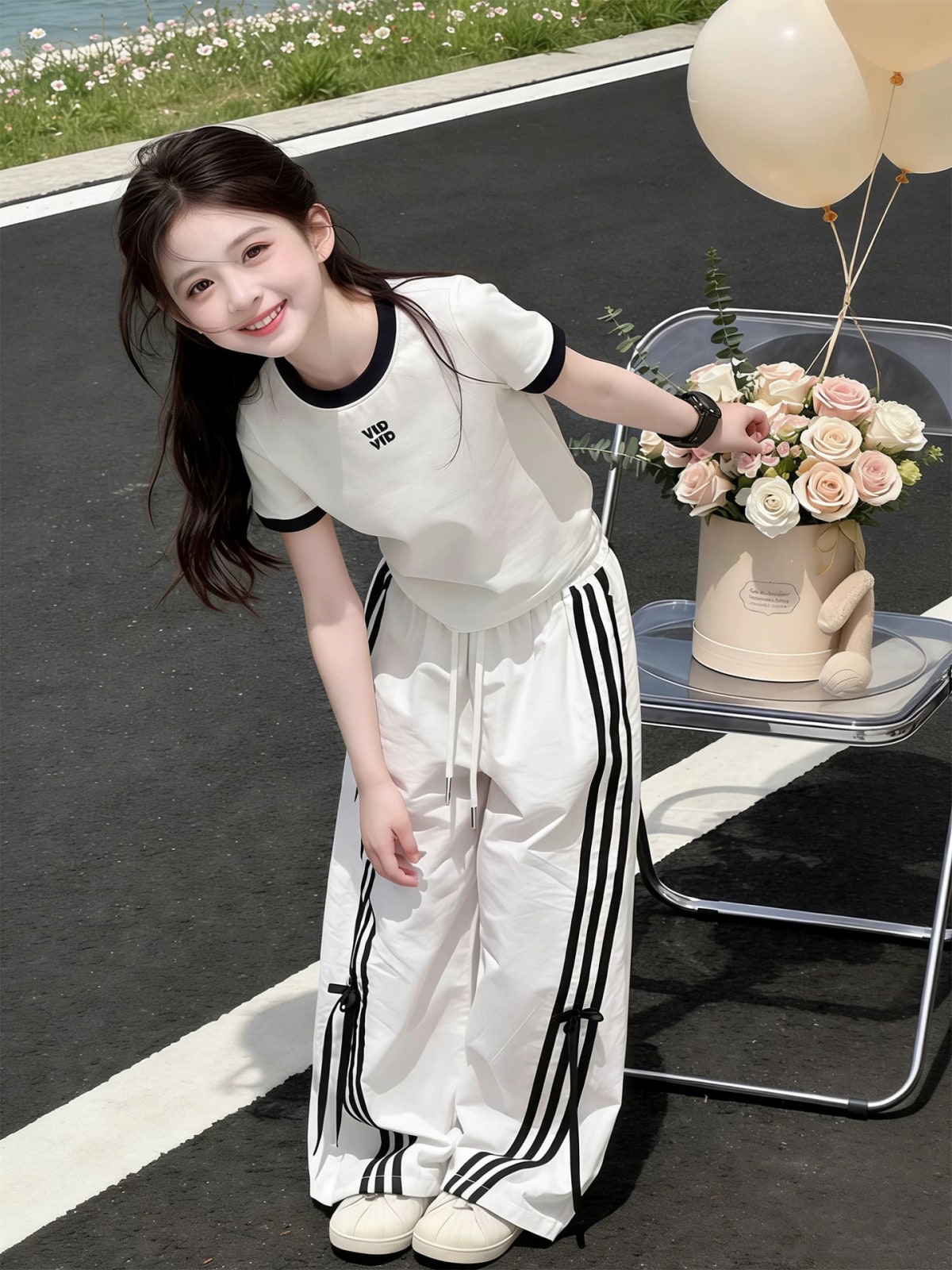 Girls' Summer 2-Piece Set - Wide-Leg Pants and Tee photo 3
