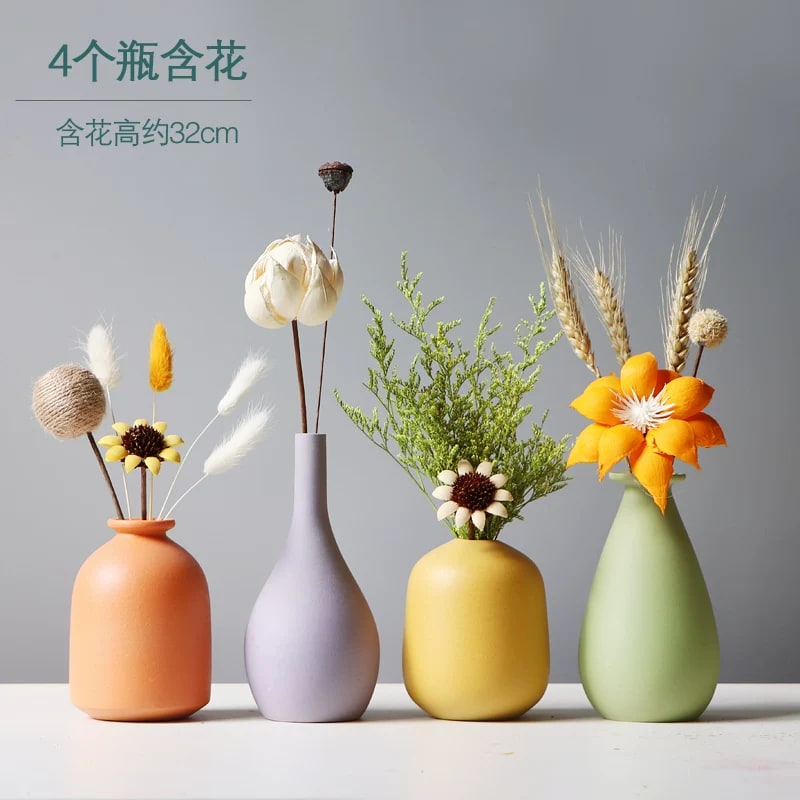 Matt Ceramic Bud Vases with Dried Flowers