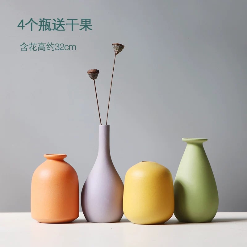 Matt Ceramic Bud Vases with Dried Flowers photo 2
