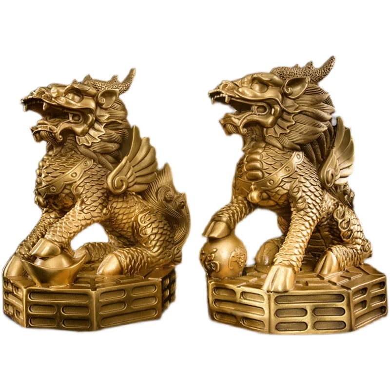 Solid Brass Qilin Statue Pair with Coin Strings — Home & Furniture on G+ Market